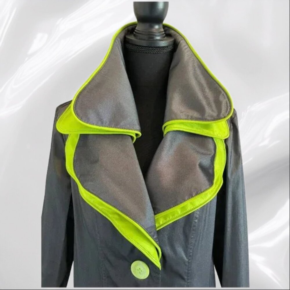 Joseph Ribkoff Gray/Lime Green Fall/Spring Coat - Size 12  RARE! - Picture 5 of 8